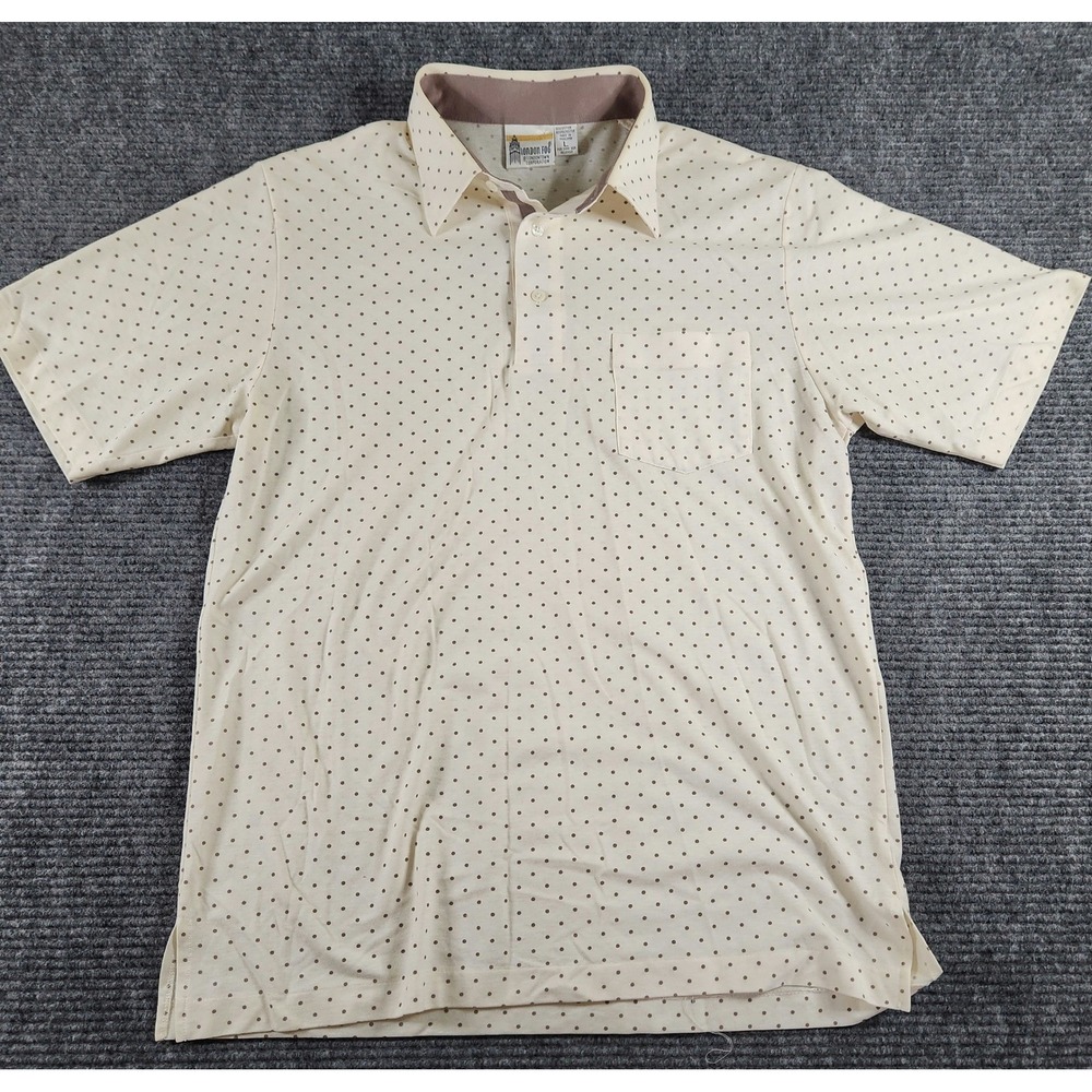 Vintage London Fog Mens Vintage Polka Dot Polo Shirt Lg Pocket Short Sleeve Nice